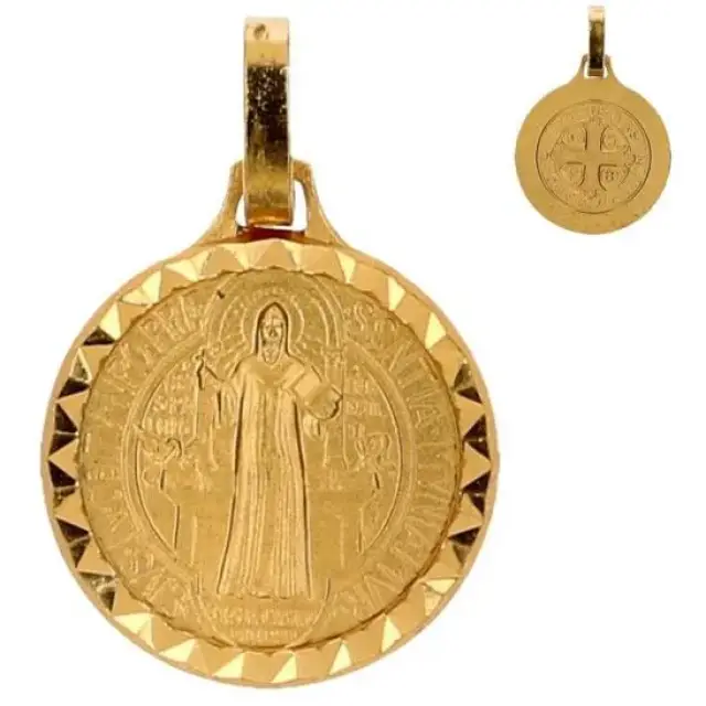 Medaille H Benedictus - 14 mm - Metaal Verguld