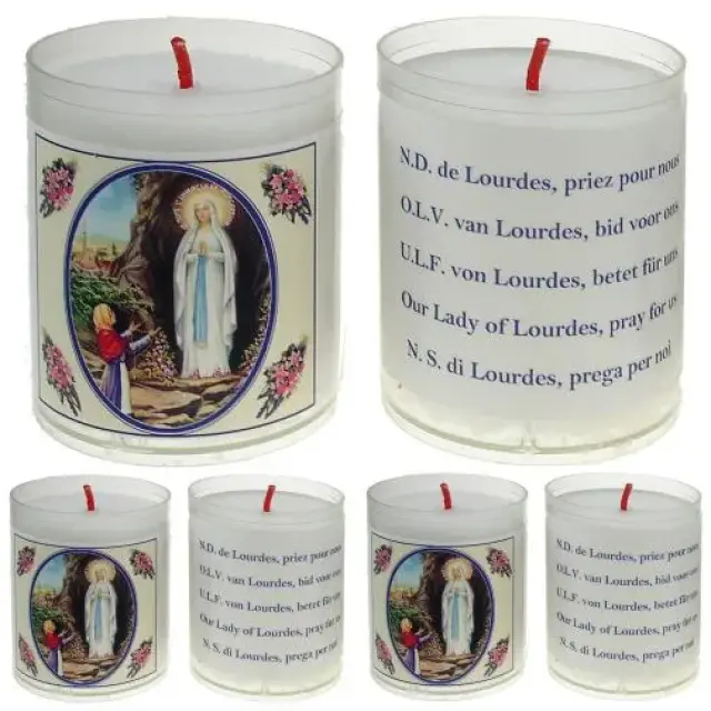 Set van 4 kaarsen - Lourdes Versch. - Tekst 5 Talen