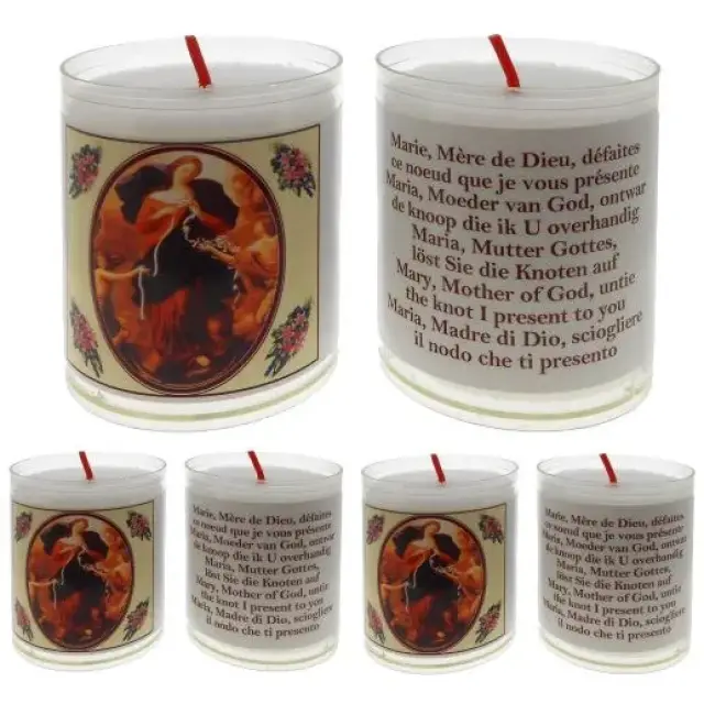 Set of 4 candles our Lady undoer of knots text 5 languages