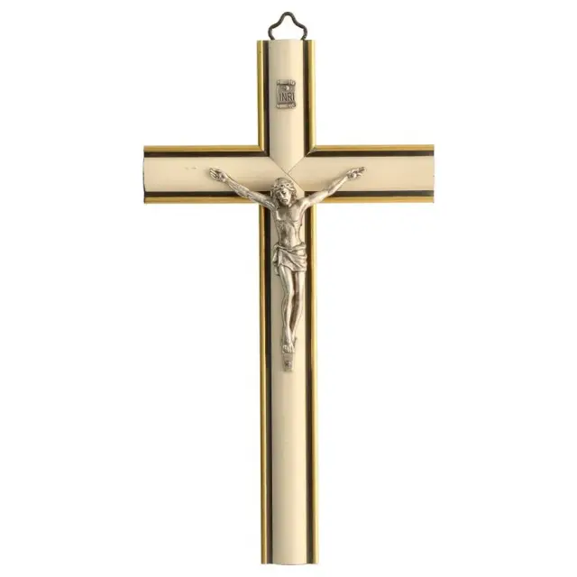 Croix Murale - 20 cm - Bois Bombé Blanc