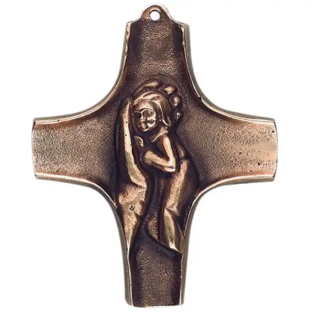 Cross Bronze Wall 10 Cm Kid In The Hand