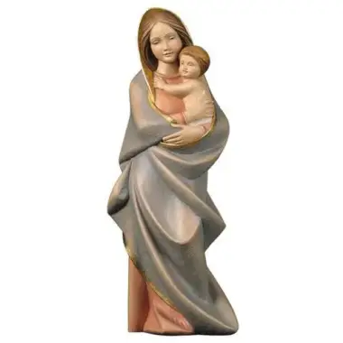 Statue Vierge Marie moderne en bois - 25 cm - couleur