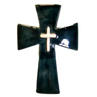 Croix Céramique - 16 X 10.5 cm - Vert Foncé