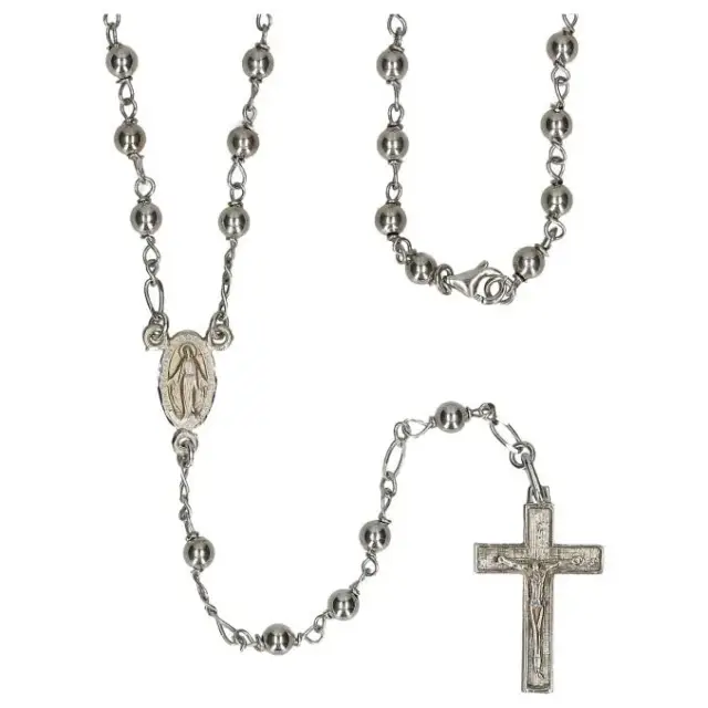 Rozenkrans Zilver + Rhodium - 4 mm + Karabijnhaak + Schrijn