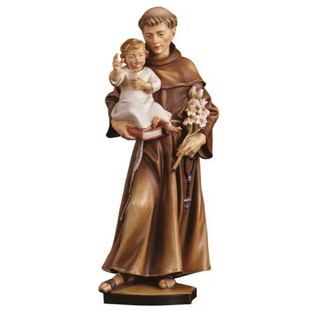 Statue en bois sculpté Saint Antoine 15 cm couleur
