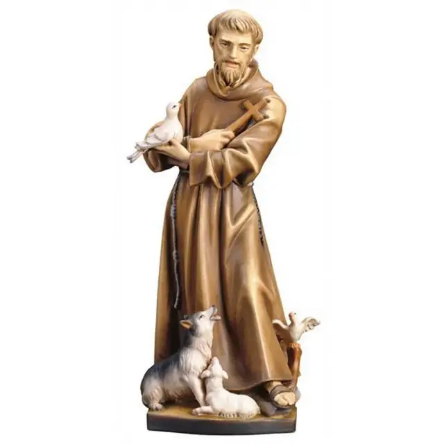 Statue en bois sculpté Saint François 25 cm couleur
