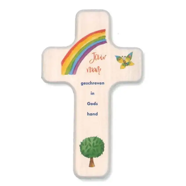 Kruisbeeld 18 Cm Met Regenboog Hout Jouw Naam...