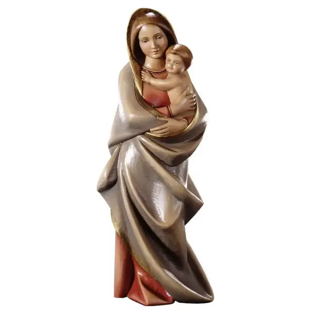 Statue Vierge Marie moderne en bois - 20 cm - couleur