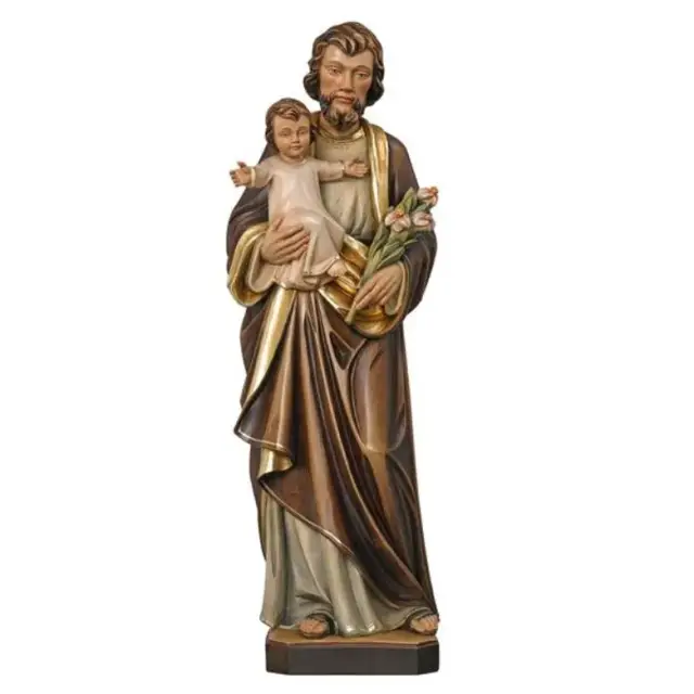 Carved wood St Joseph Child 20 cm color
