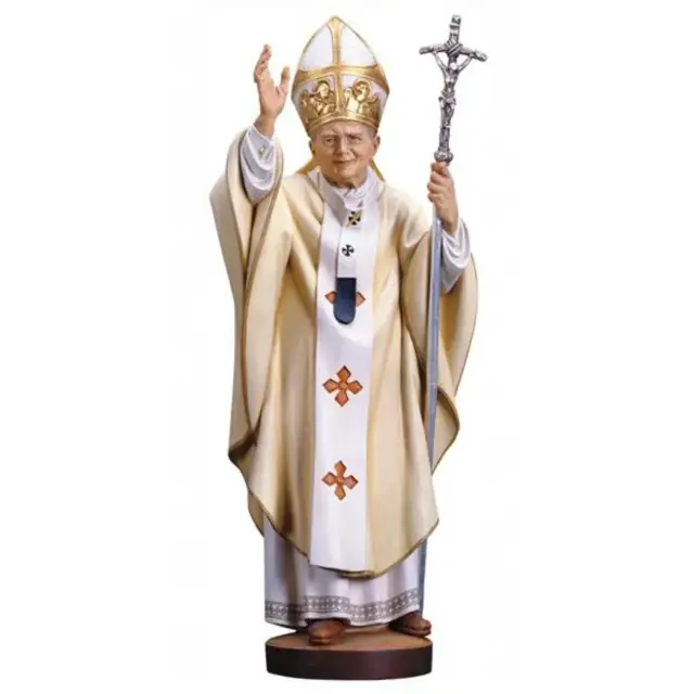 Houtsnijwerk beeld Paus Johannes Paulus II 21 cm gekleurd