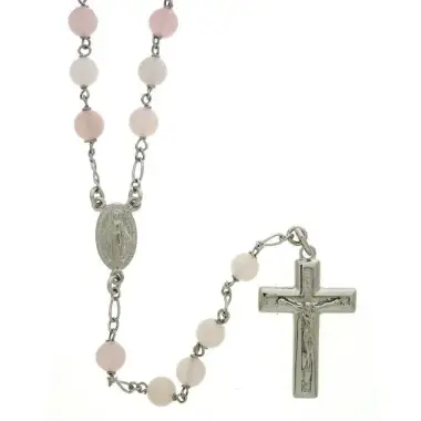 Rozenkrans Zilver + Rhodium Roze Kwarts 6 mm
