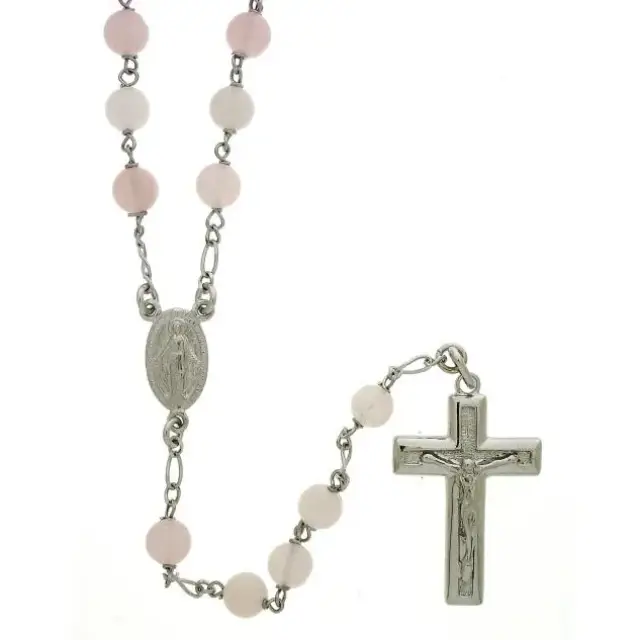 Rozenkrans Zilver + Rhodium Roze Kwarts 6 mm