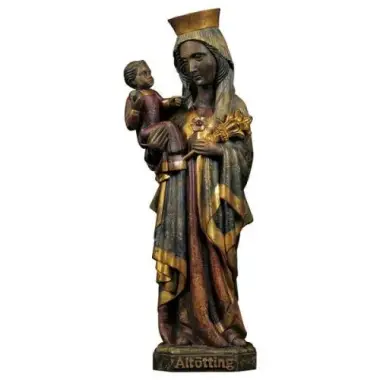 Woodcarving statue of Our Lady of Altötting Original 23 cm colored and 24crt gold