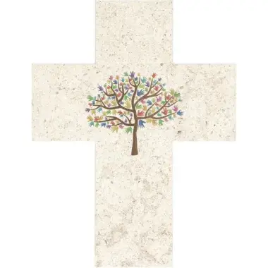 wall cross 17 X 13 Cm Natural Stone Tree Life