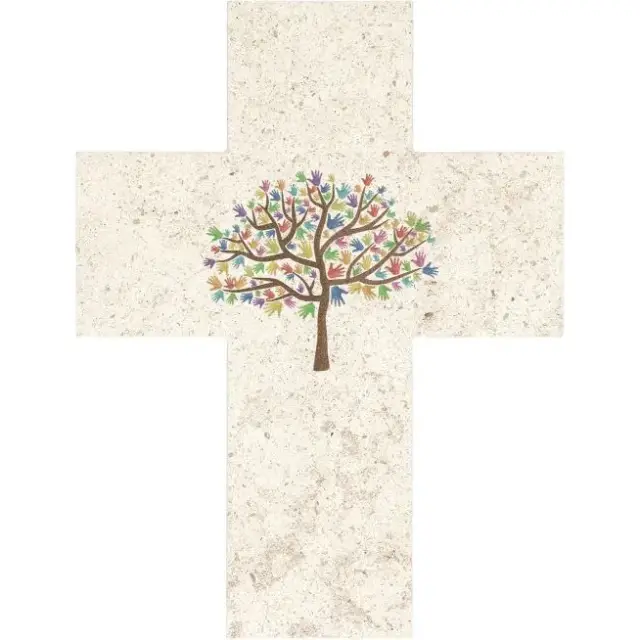 wall cross 17 X 13 Cm Natural Stone Tree Life