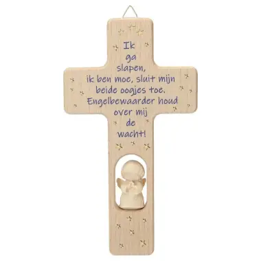 Cross carved wood for a 20 cm nativity Ik ga slapen natural