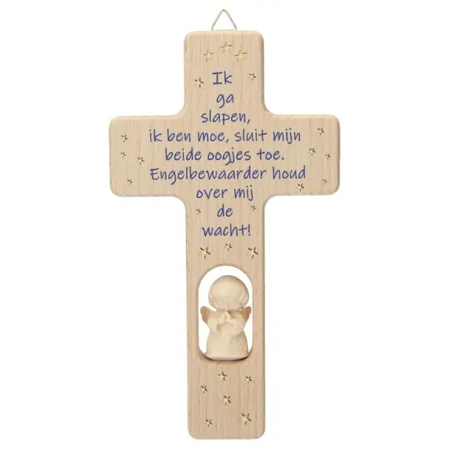 Kruisbeeld in houtsnijwerk - 20 cm - Ik ga slapen - natuur