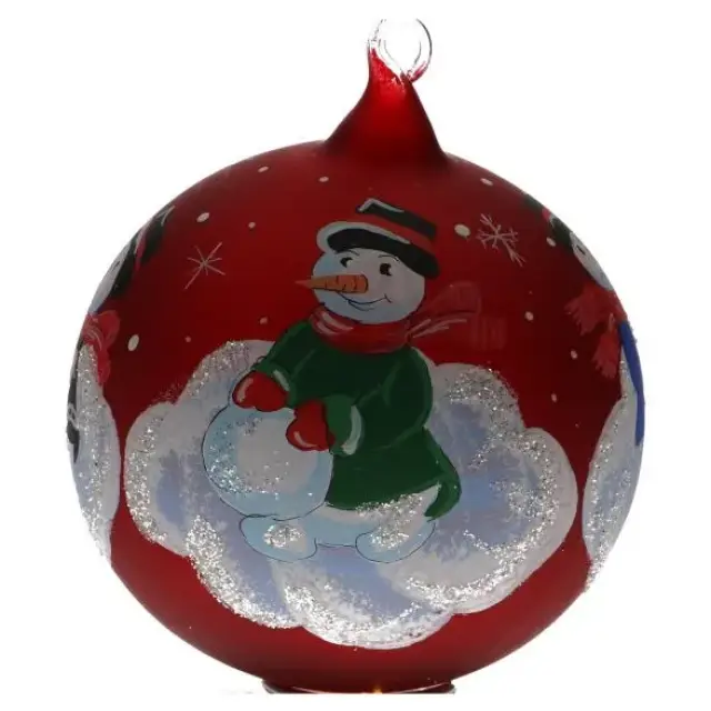 Kerstbal Rood Met Sneeuwman Diam 11 Cm