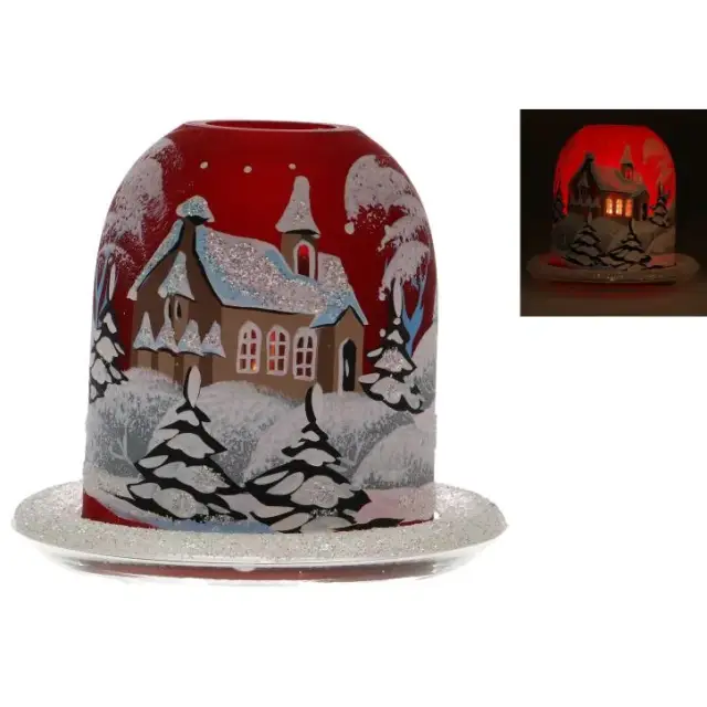 Kerstcandelaar rood + theelichtje 12 Cm