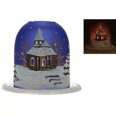Photophore de Noël bleu + bougie 12 Cm