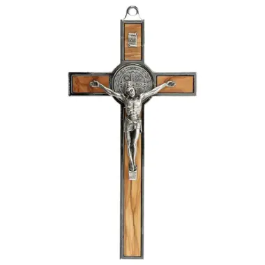 St. Benedict cross 19 X 10 cm Olive Wood / Metal