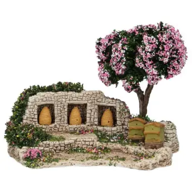 Décor pour santons de Provence Ruches et un arbre 20x12 cm