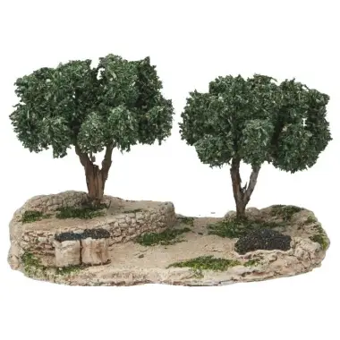 Décor pour santons de Provence Champ d'oliviers avec 2 arbres 22 x 15 cm