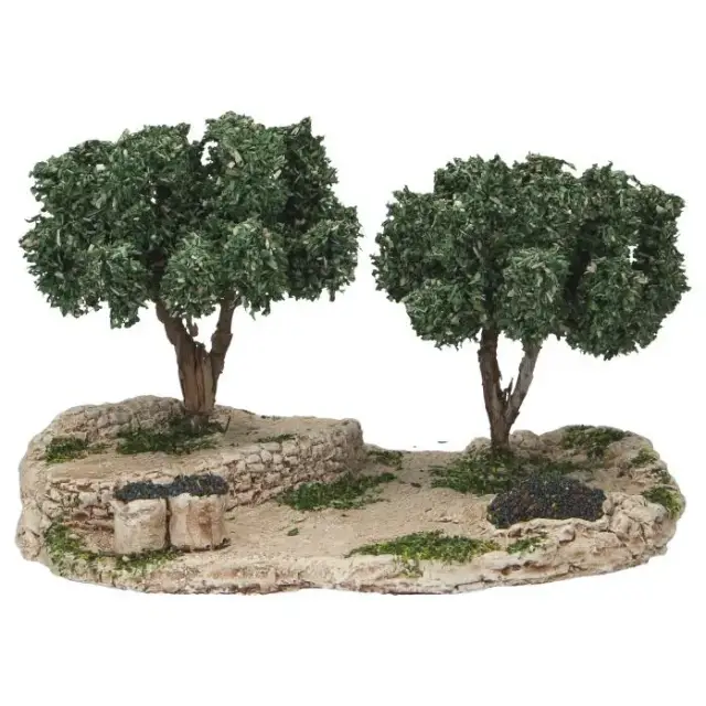 Décor pour santons de Provence Champ d'oliviers avec 2 arbres 22 x 15 cm