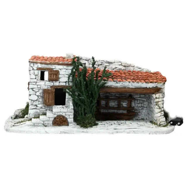 Décor pour santons de Provence - Mas/étable avec lumière - 45 X 16 X H 21 cm