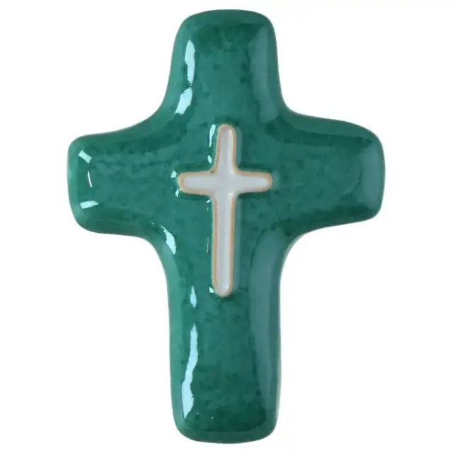 Croix Céramique 11 X 8 cm Vert prasin