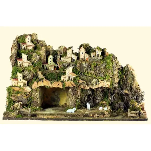 Cabane vide + lumière pour personnages de crèche de 8 cm (60x34x44cm)