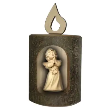 Ange dans rondin en bois sculpté H 11cm x 4.5 cm Naturel
