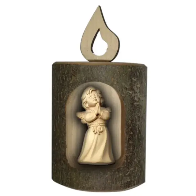 Ange dans rondin en bois sculpté H 11cm x 4.5 cm Naturel