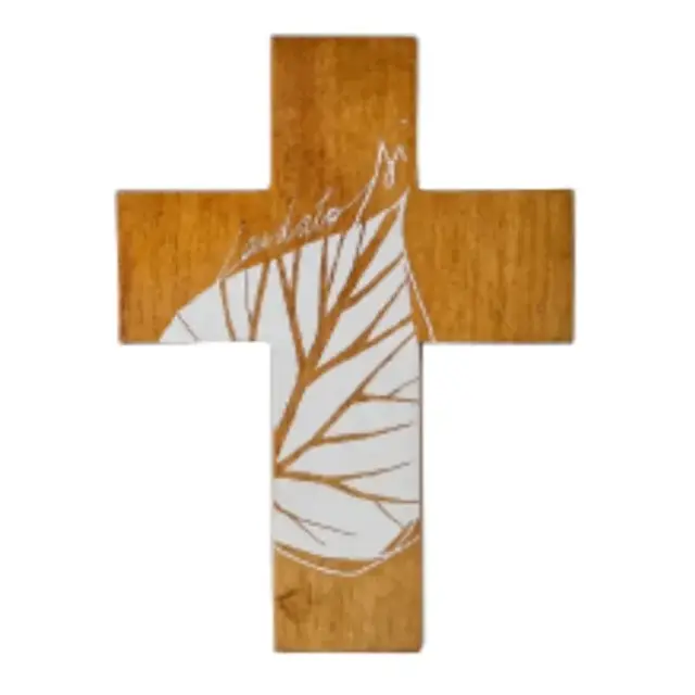Laudato cross so white 11x8cm