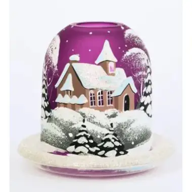 Photophore de Noël violet + bougie 12 Cm