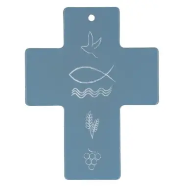 Croix Murale avec symboles chrétiens 11 x 8.5 cm metal