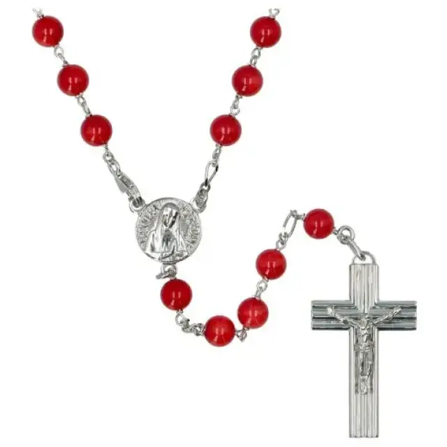 Rozenkrans Zilver + Rhodium Rode Koraal - 6 mm - Banneux