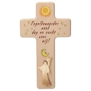 Cross carved wood for a 20 cm nativity 2 wood colors My guardian angel