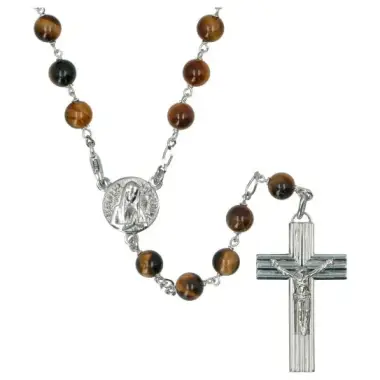 Rozenkrans Zilver + Rhodium Tijgeroog 6 mm - Banneux