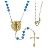 Rozenkrans Heilige Benedictus staal/ blauwe parels