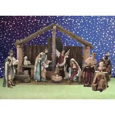 Kerstset : stal (40x17x27cm) 11 figuren 15 cm