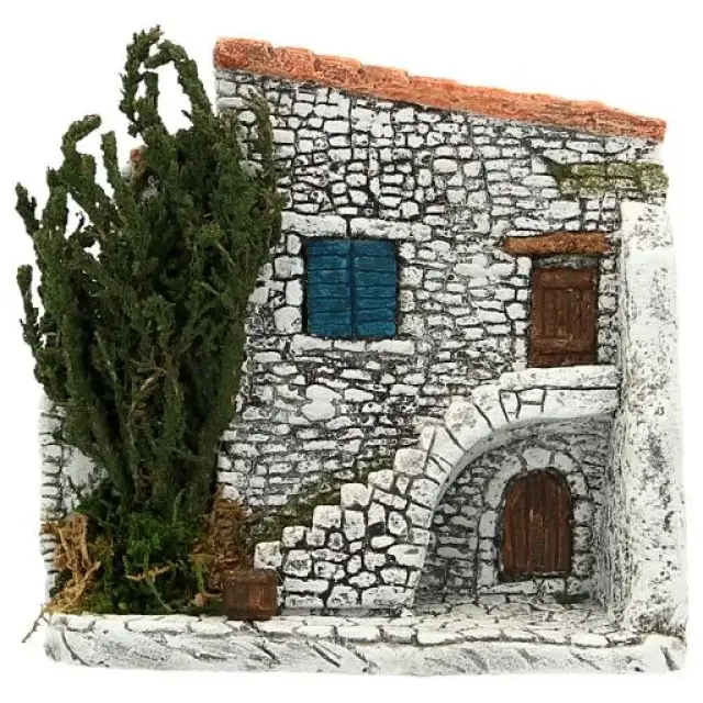 Décor pour santons de Provence - Facade avec escalier - 15 x 6 x H 14 cm