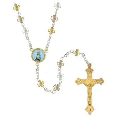 Chapelet croix argentées et dorées