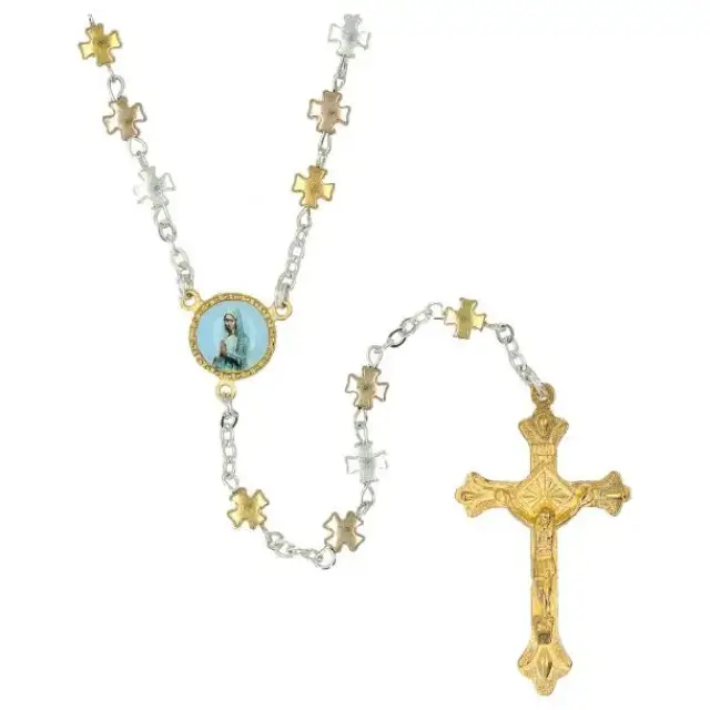 Chapelet croix argentées et dorées
