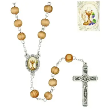 Boîte bois d'olivier + Chapelet Communion