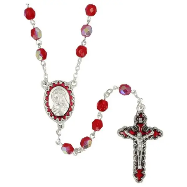 Chapelet Ste Rita Cristal rouge + boîte