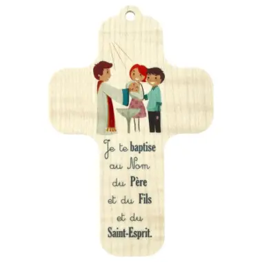 Printed wooden wall cross, 13 x 9 cm – Christening