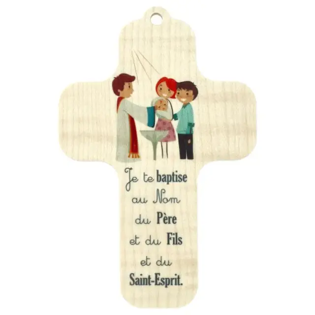 Printed wooden wall cross, 13 x 9 cm – Christening