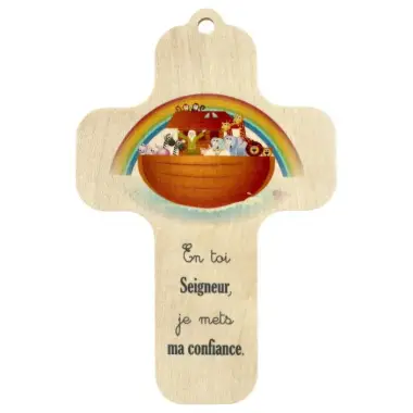 Printed wooden wall cross, 13 x 9 cm – Noah's Ark