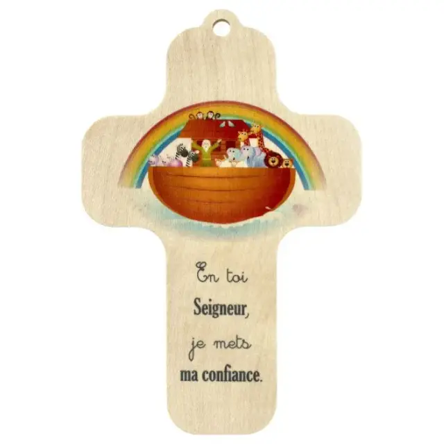 Printed wooden wall cross, 13 x 9 cm – Noah's Ark